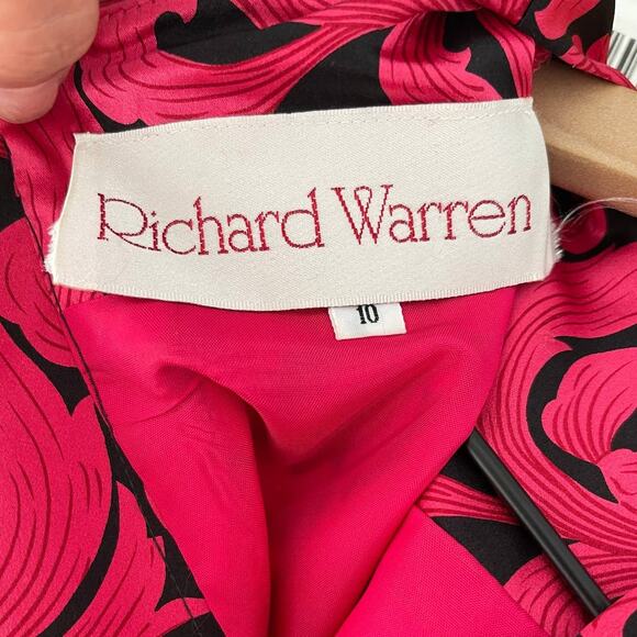 Vintage Richard Warren 100% Silk Blouse Size 10 Red and Black Floral Peplum - Picture 6 of 7